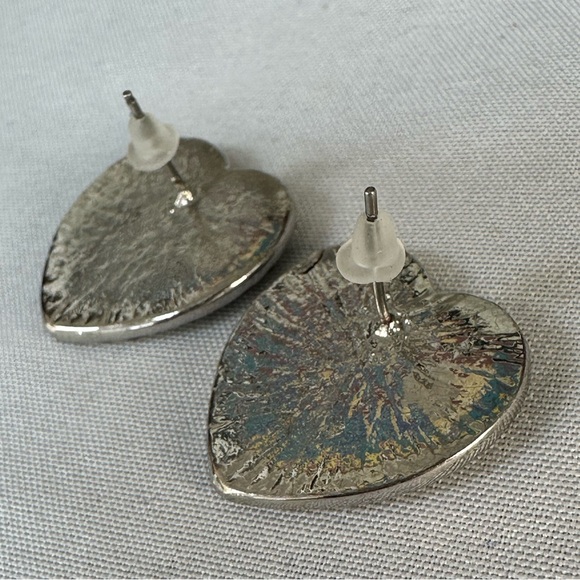 Sparkly heart earrings with clear and peach rhinestones - Picture 6 of 8